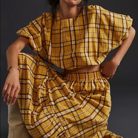 ✨ Set! Anthropologie Plaid Skirt Set Sz M - Picture 5 of 6